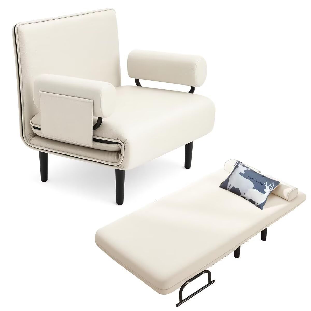 幅83x奥行190cm 折りたたみソファー 5段階調節 リクライニング カウチソファ 肘掛けと1つクッション付き 頑丈 ソファーベッド 耐久 座り心地よい 人間工学 一人暮らし 組み立て簡単 TUIYIDUO 客間 寝室 家庭用 取扱説明書付き