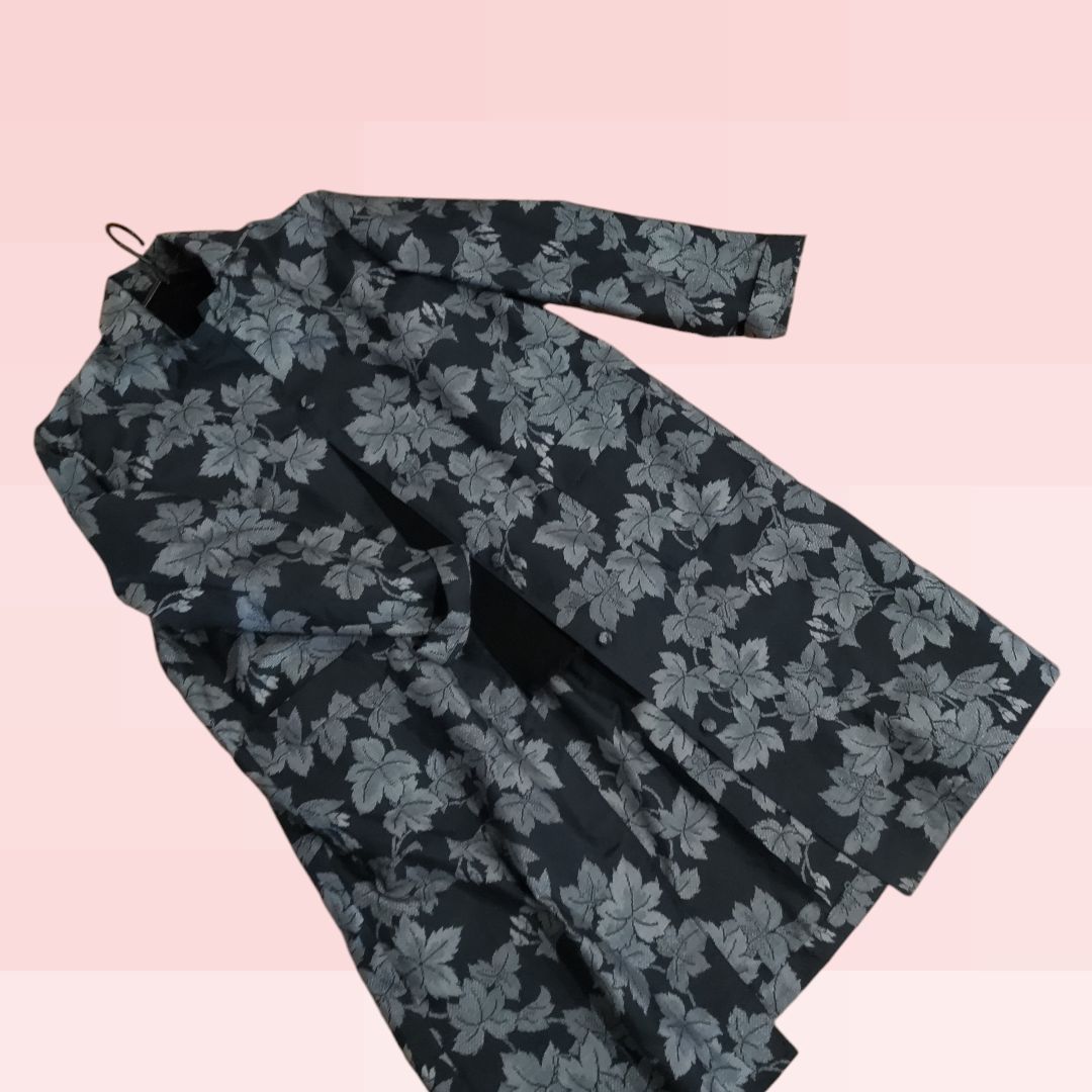 紬リメイク コート 葉っぱが可愛いデザインです♪ きものリメイク  