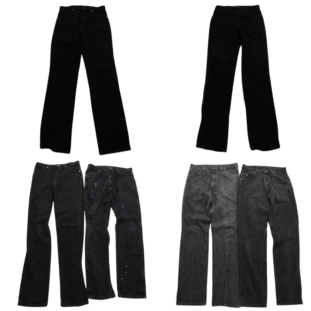 古着卸 Wrangler ラングラー ブラックデニム パンツ 6枚セット メンズ 33 |32 革パッチ ペインティング 古着 NB2376