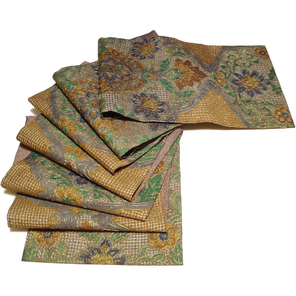 袋帯 未使用品 スワトウ刺繍 華文・唐花模様 総スワトウ刺繍 金糸 全通 