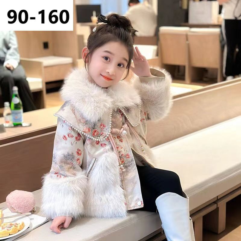 クーポンで10%OFF 裏起毛コート キッズ 裏起毛ジャケット 総柄 中華風 冬服 子供服 女の子 アウター 子ども服 防寒服 ジュニア うらもこ キッズコート 暖かい 小学生 通学用 クリスマス プレゼント プリンセス KCFC093 90-160