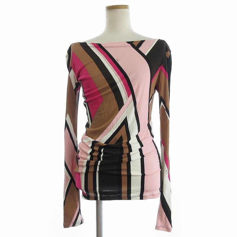 エミリオプッチ イタリア製 カットソー 絹 シルク M プッチ柄 ボートネック EMILIO PUCCI - エミリオプッチ イタリア製 カットソー 絹 シルク M
