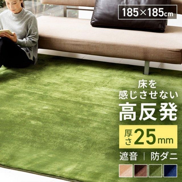 【公式】ラグ カーペット 2畳 厚手 おしゃれ 北欧 ラグマット 節電 省エネ 高反発 遮音 防ダニ 滑り止め付き 絨毯 マット 高反発ラグ 185×185cm