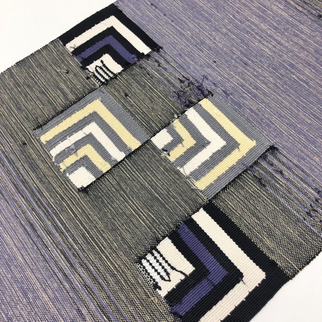 名古屋帯 四角模様 幾何学模様 金糸 藤納戸色 O-4949 - メルカリ 