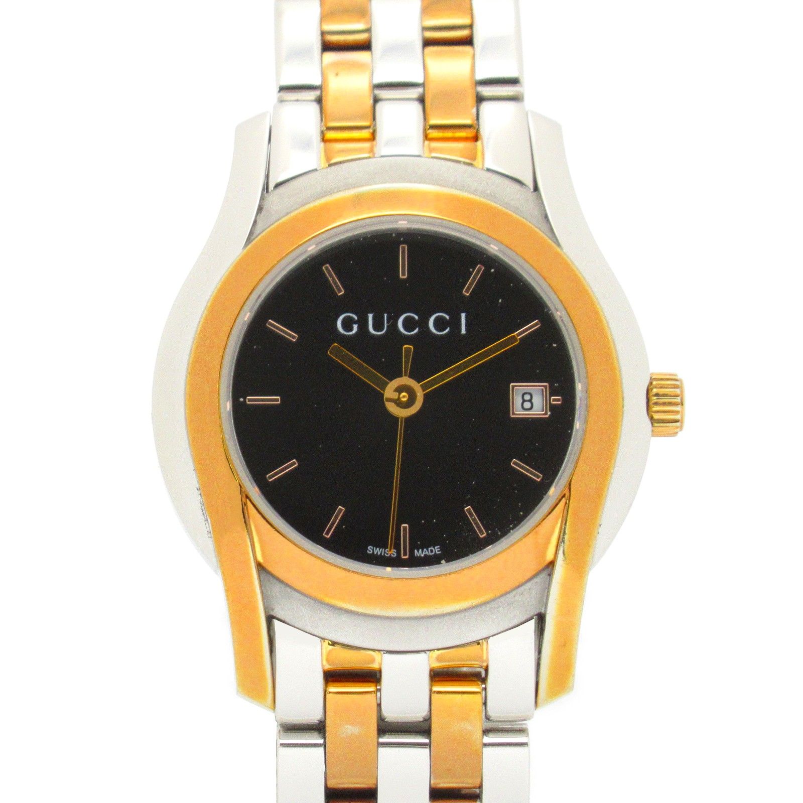 グッチ GUCCI 腕時計 時計 5500L ブラック GP ゴールドメッキ ステンレススチール 時計 レディース Used A