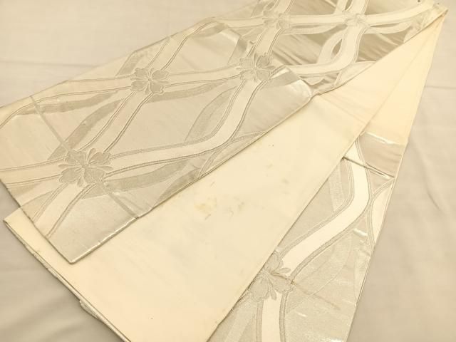 袋帯　丘陵庭前紋　樹木　箔　アイボリー　M1　六通　正絹　訪問着　小紋　着物 nkcon-2534_05.jpg