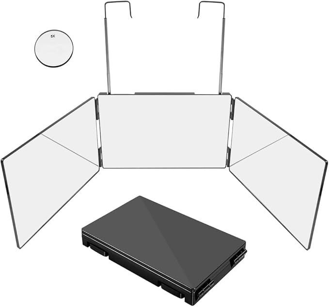 HeGeed 三面鏡 化粧鏡 セルフカット（5倍拡大鏡）高さ調節可能 360角度自在調整 折りたたみ可能 鏡 ミラー 折りたたみ式 卓上化粧鏡 鏡 化粧鏡 三面鏡 壁掛け 3ウェイミラー HD鏡面 後頭部が見