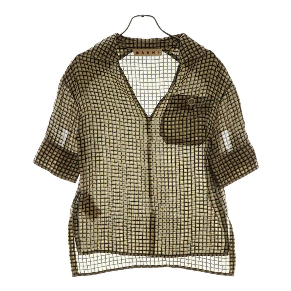 MARNI マルニ 20SS Silk Check Shirt 半袖シルクシャツ プルオーバーチェックシャツ ベージュ レディース CAMA0269Y0