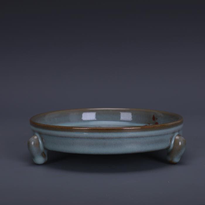 宋汝窯天青釉三足洗水洗 筆洗 水盂 古文房具 現代工芸品 美術品