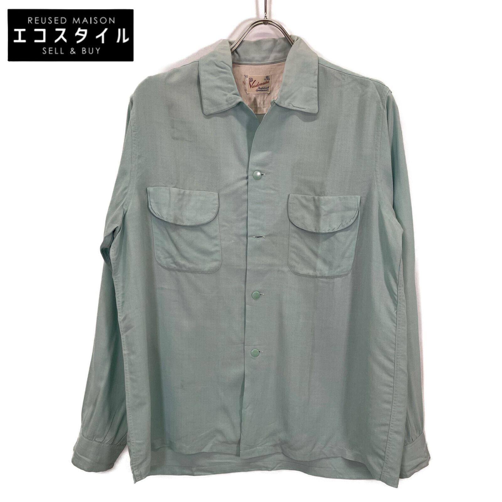 50s オープンカラー レーヨンシャツ ギャバシャツ ダークグリーン VINTAGE ヴィンテージ 50'S ブルー レーヨンギャバジン オープンカラー