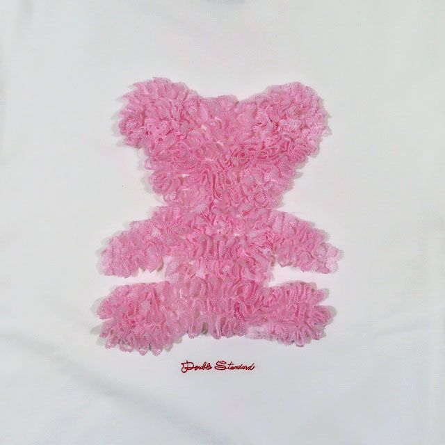 24SS ダブルスタンダードクロージングレース刺繍 ピンクベア Tシャツ