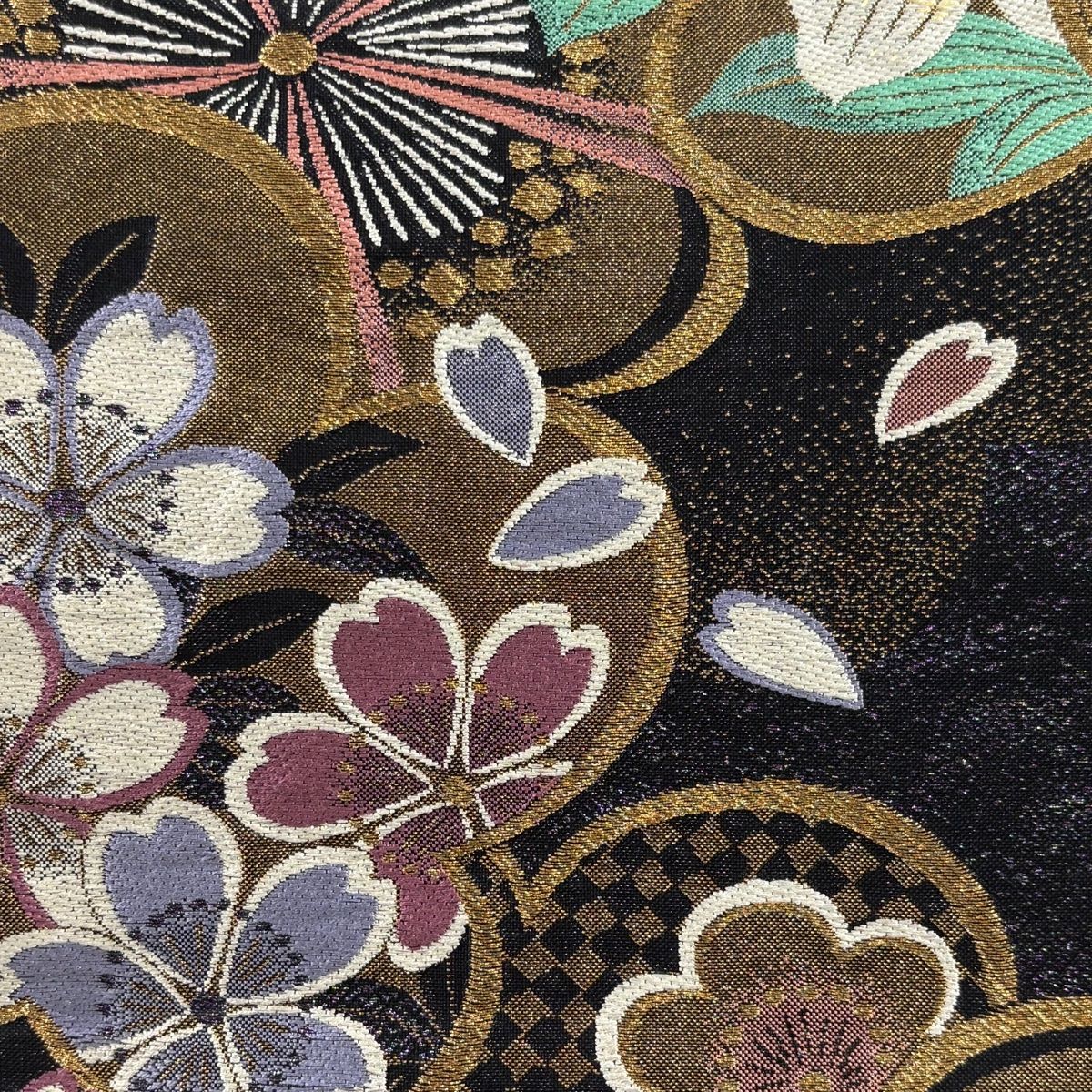 美品】 袋帯 秀品 振袖向き 草花 梅 金糸 箔 濃紫 六通 正絹