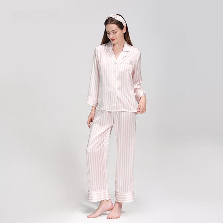 長袖 シンプル 長ズボン シルク100% パジャマ 母の日 ストライプ テーラー襟 絹 上下セット 2点セット レディース ルームウェア レトロ風 ナイトウェア 前開き 部屋着 ゆったり シルク100 tomin569330