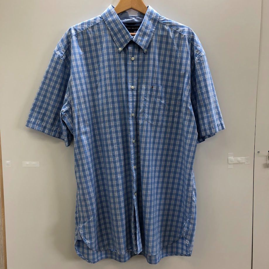 トミーヒルフィガー 胸ポケット 半袖 BDシャツ 総柄 M 5300 TOMMY HILFIGER/トミーヒルフィガー 半袖 シャツ BD ボタン