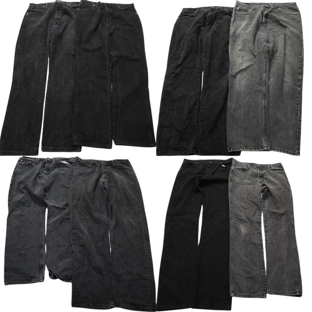 古着卸 まとめ売り Wrangler ラングラーブラックデニム パンツ 8枚セット (メンズ 36 /37 /38 ) 皮パッチ フェード 中古 古着 MX8380