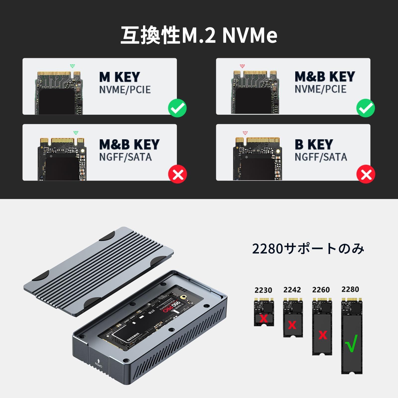 M.2SSD外付けケースUSB4.0 USB4|3.2|3.1|3.0|2.0互換性ありファン付きアルミニウム合金製品