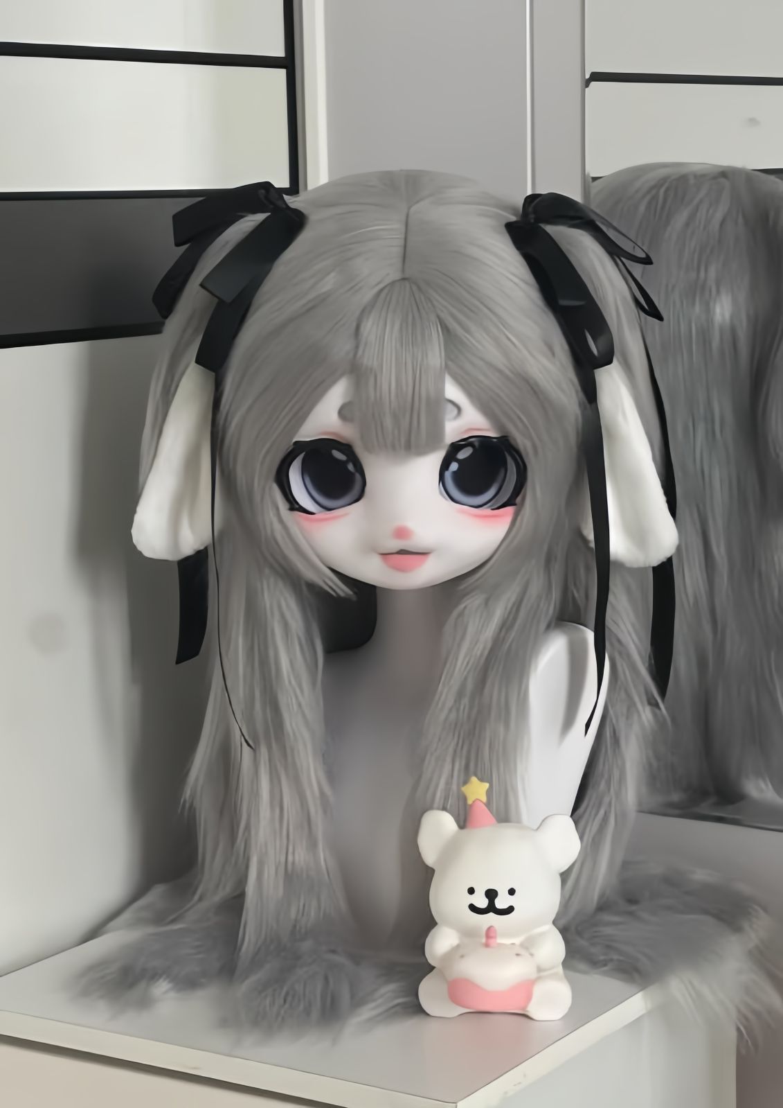 着ぐるみヘッド kigurumi NO.155 うさぎ 灰色 垂れ耳 ファースーツ 全頭ヘッド ケモノ マスク ぬいぐるみ コスプレ コスチューム 一点物