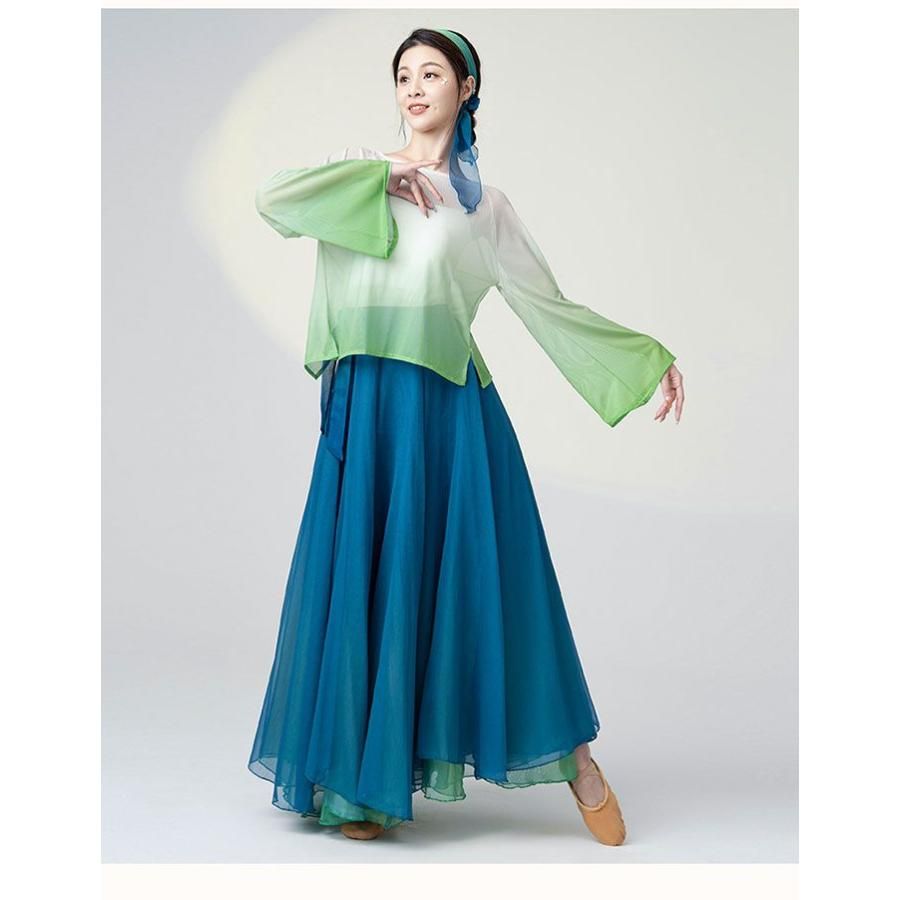 ダンス衣装 長袖 トップス ロング丈 シフォン 巻きスカート