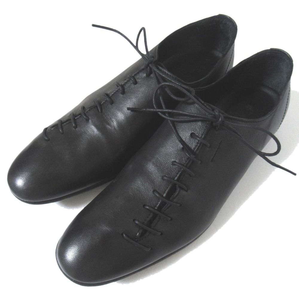 Y s Yohji Yamamoto ワイズ ヨウジヤマモト レザー アシンメトリー レースアップ シューズ サイズ4 約24cm ブラック レディース 古着
