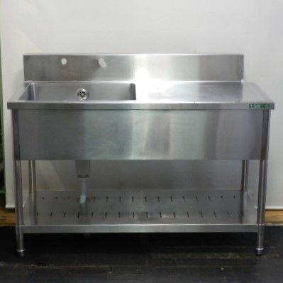 タニコー 業務用 ステンレス 台付 1槽 シンク 左槽 W125 D60 H80 15 cm 水切 槽内寸W56D46深27cm BG切り欠き さびあと