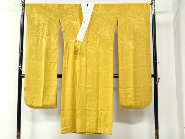 平和屋着物●振袖用長襦袢 無双仕立て 花筏地紋 黄金色 やまと誂製 半衿刺繍 正絹 CAAW8352yc