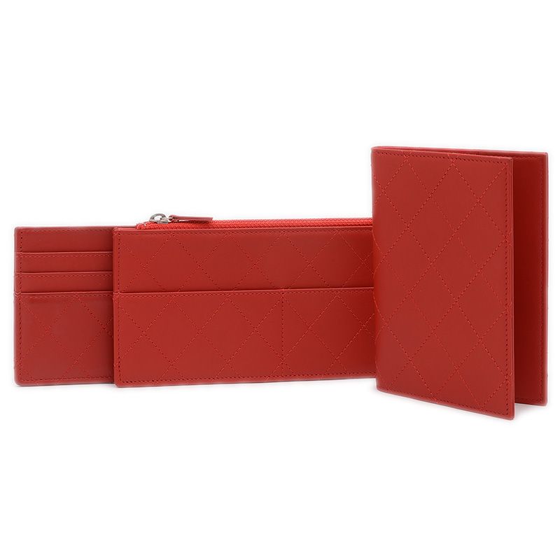 シャネル マトラッセ マルチウォレット 長財布 キャビアスキン レッド  