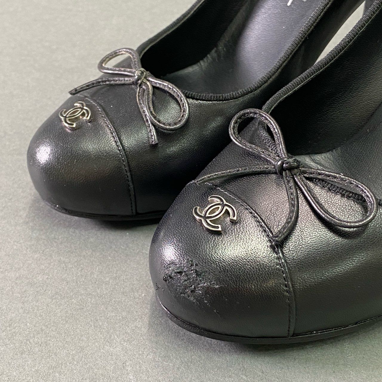 CHANEL シャネル パンプス 37 23.5 ブラック レザー ココマーク CHANEL シャネル パンプス G28557 レディース38ハーフ ブラック
