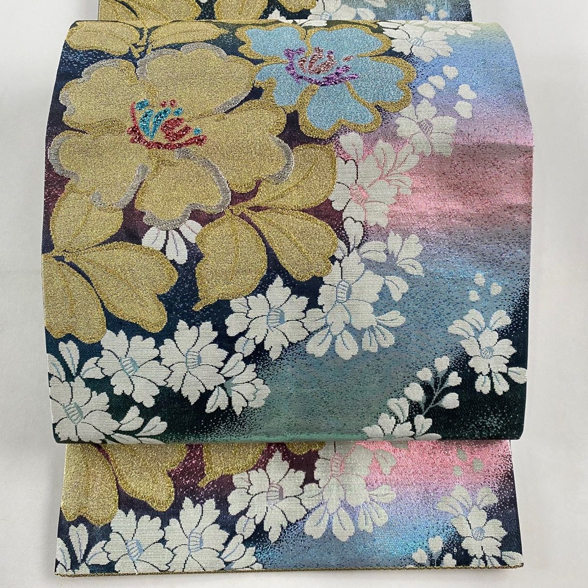 袋帯 秀品 草花 箔 唐織 水色 六通 正絹 【中古】 - メルカリ