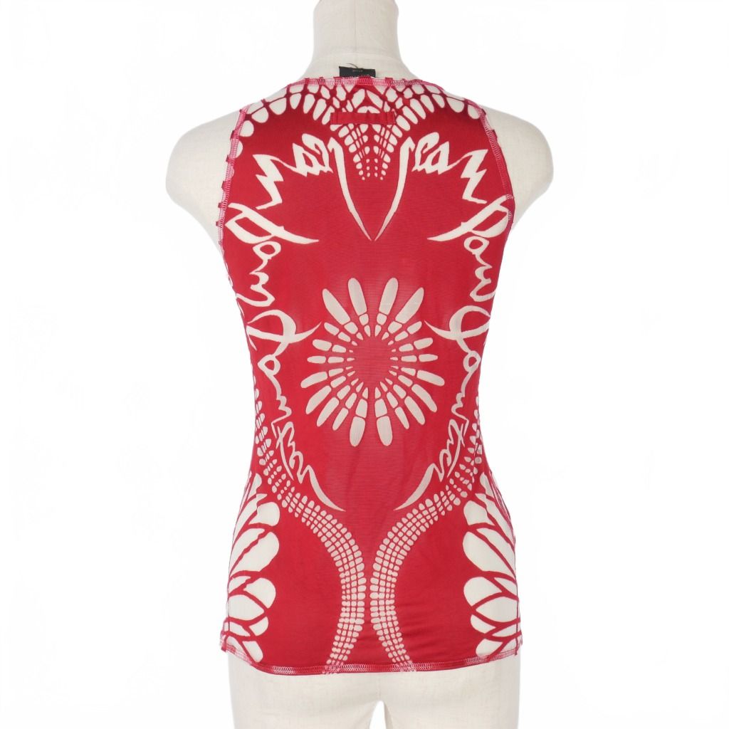 ジャンポールゴルチエ Jean Paul パワーネット タンクトップ ロゴ 総柄 シースルー 40 赤 レッド