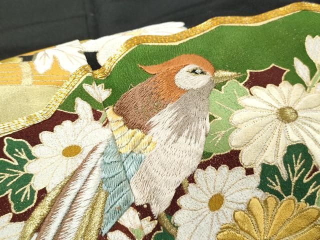 平和屋着物□豪華黒留袖 駒刺繍 花鳥文 金銀糸 金彩 正絹 逸品