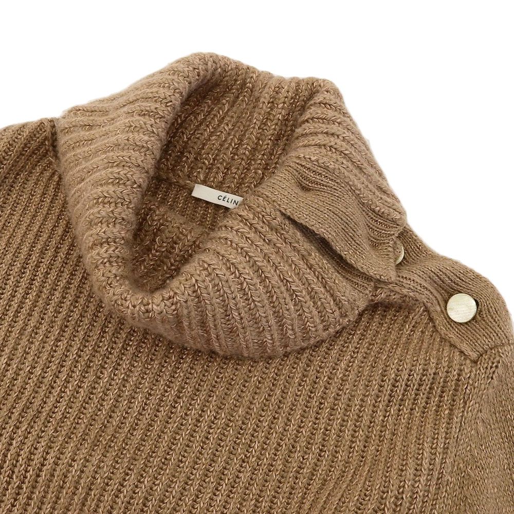 CELINE セリーヌ by Phoebe Philo フィービー期 ロールネック スリットニット トップス レディース カシミヤ混 キャメル S CELINE セリーヌ by Phoebe Philo フィービー期 ロールネック