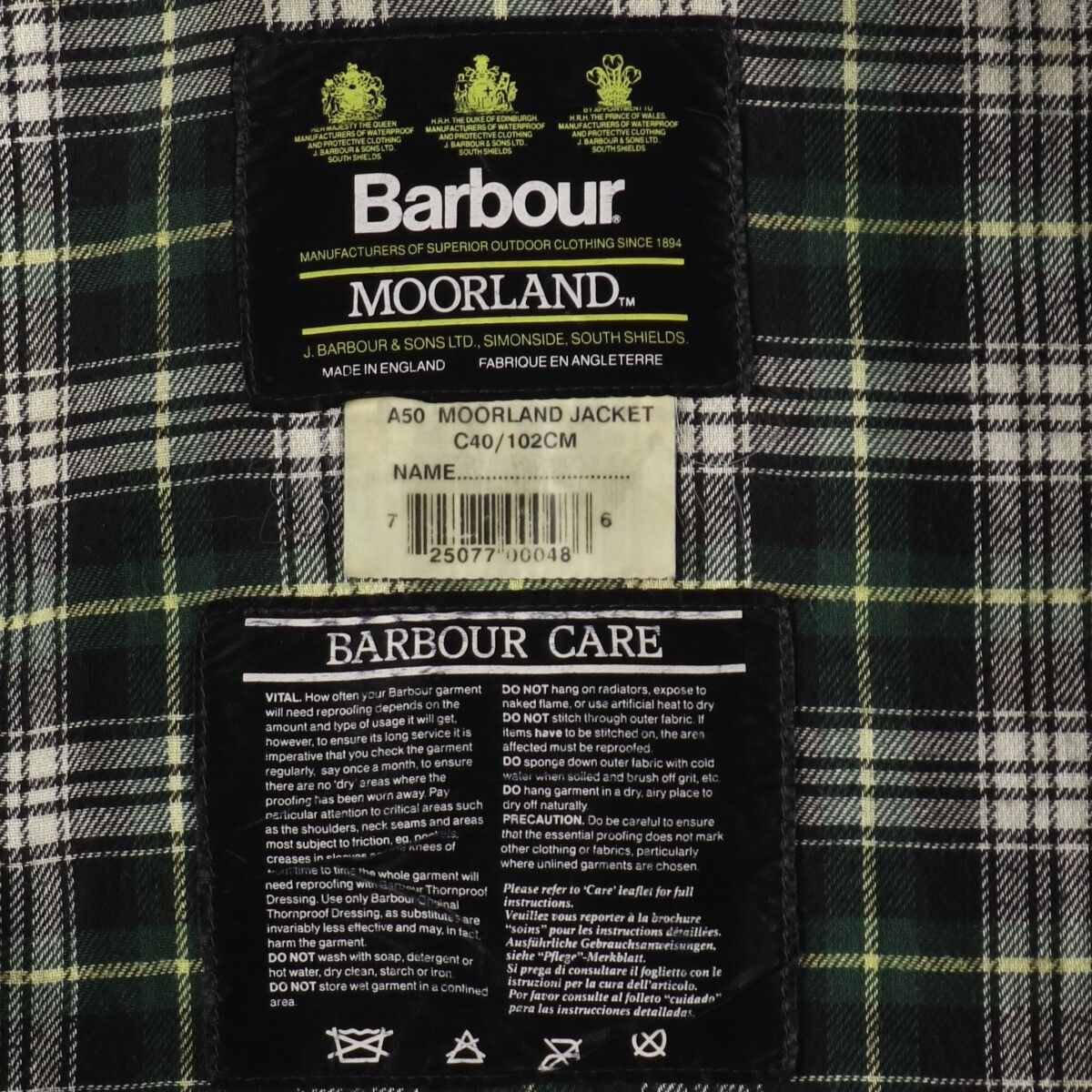 古着 90年代 バブアー Barbour MOORLAND ムーアランド 旧3ワラント 