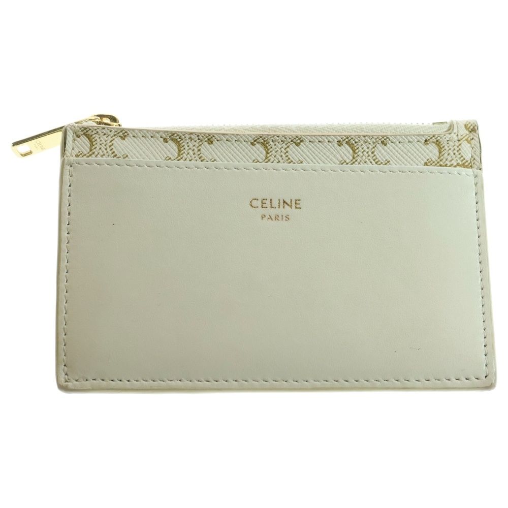 CELINE セリーヌ トリオンフ キャンバスレザー ジップ付き カードケース コインケース ホワイト 10F992BQ4.01WW