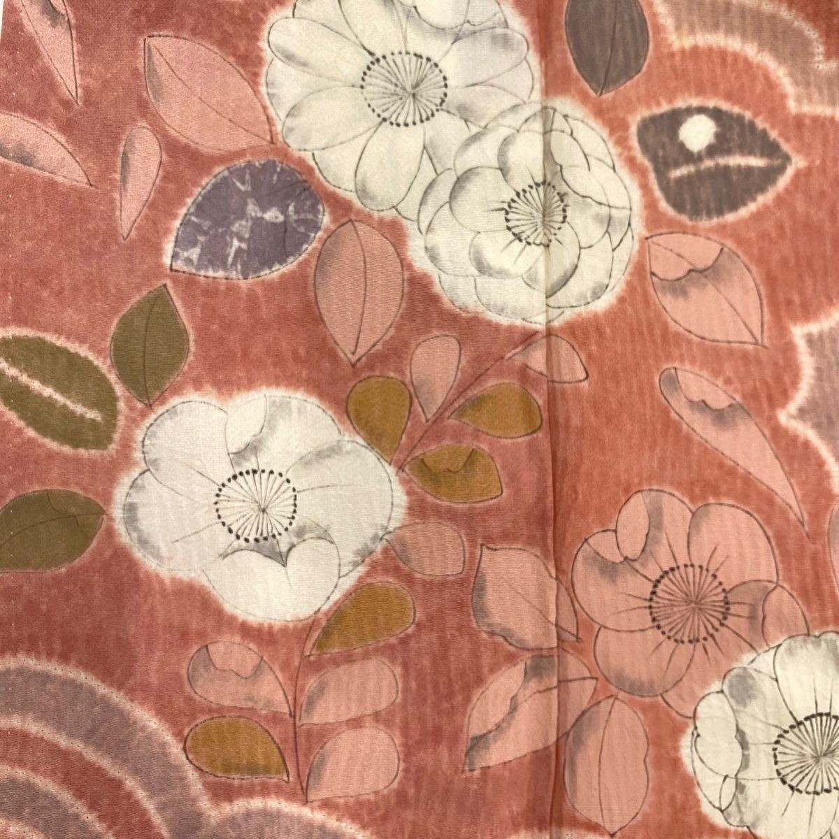 訪問着 身丈160cm 裄丈67.5cm L 袷 椿 雲文 絞り 縮緬 ピンク 正絹 秀品 MERCADOAVALIA_COM_BR