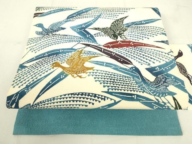 平和屋着物●九寸名古屋帯　型染　群鳥　稲穂　正絹　逸品　DAAW4448cm 平和屋着物○九寸名古屋帯 型染 群鳥 稲穂 正絹 逸品 DAAW4448cm