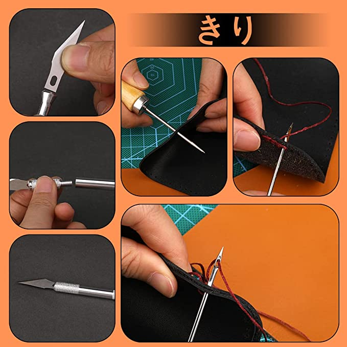 RMTIME 蝋引き糸 レザークラフト糸 縫い針 千枚通し レザークラフト 33 点 工具 セット 革 DIY 手作り ロウ引き糸 8色 縫