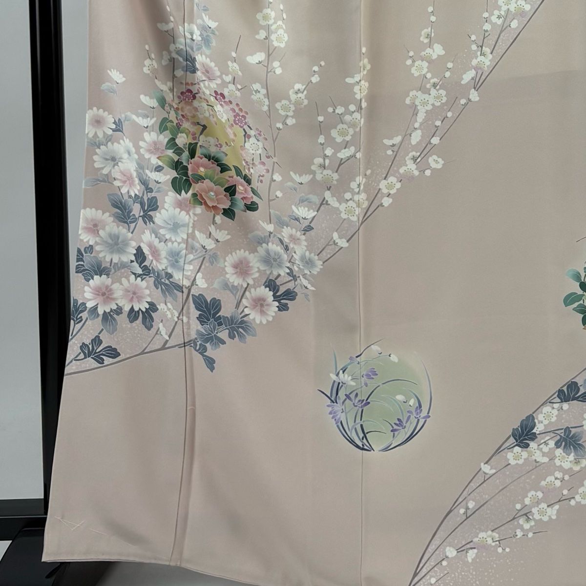 訪問着 身丈166cm 裄丈65.5cm M 袷 藤舟 落款 菊 花丸文 薄ピンク 正絹