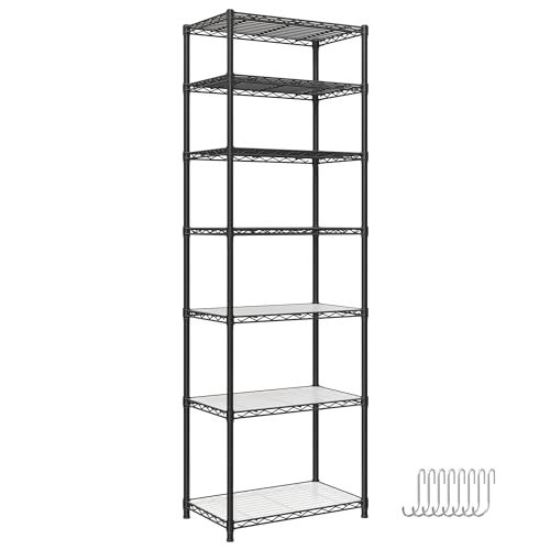 SONGMICS ラック 7段スリム スチールラック キッチンラック オープンラック 幅59CM 奥行34cm 高さ180CM おしゃれ スチールシェルフ シェルフ省スペース 隙間収納 棚 メタル 炊飯器 オープンラック カラーラック キッチン収納 LG067