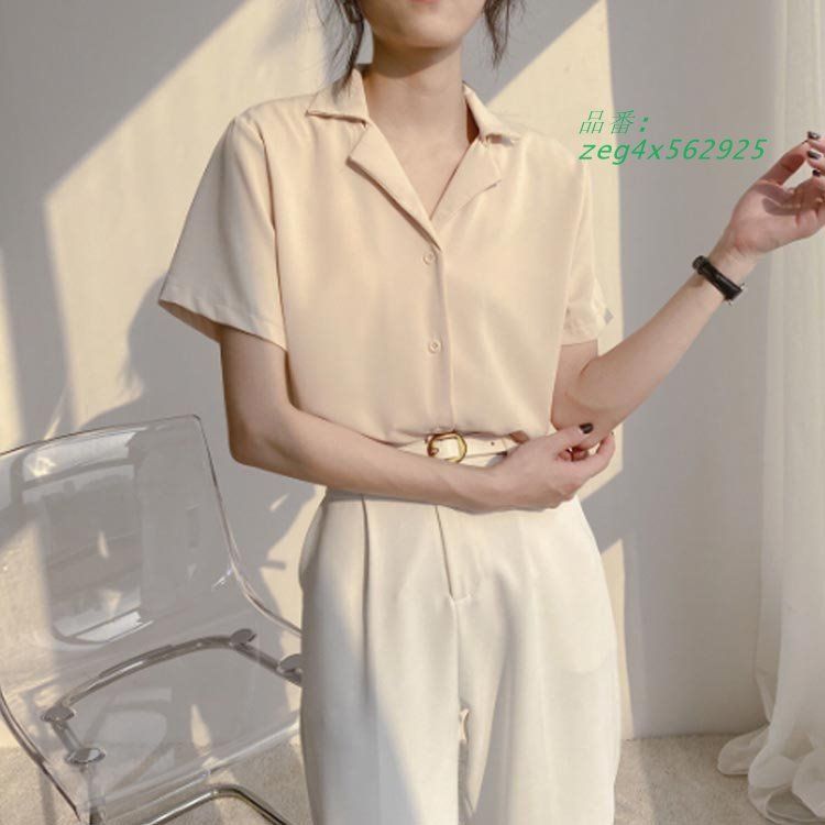 Vネック シフォン シャツ レディース ブラウス 半袖 事務服