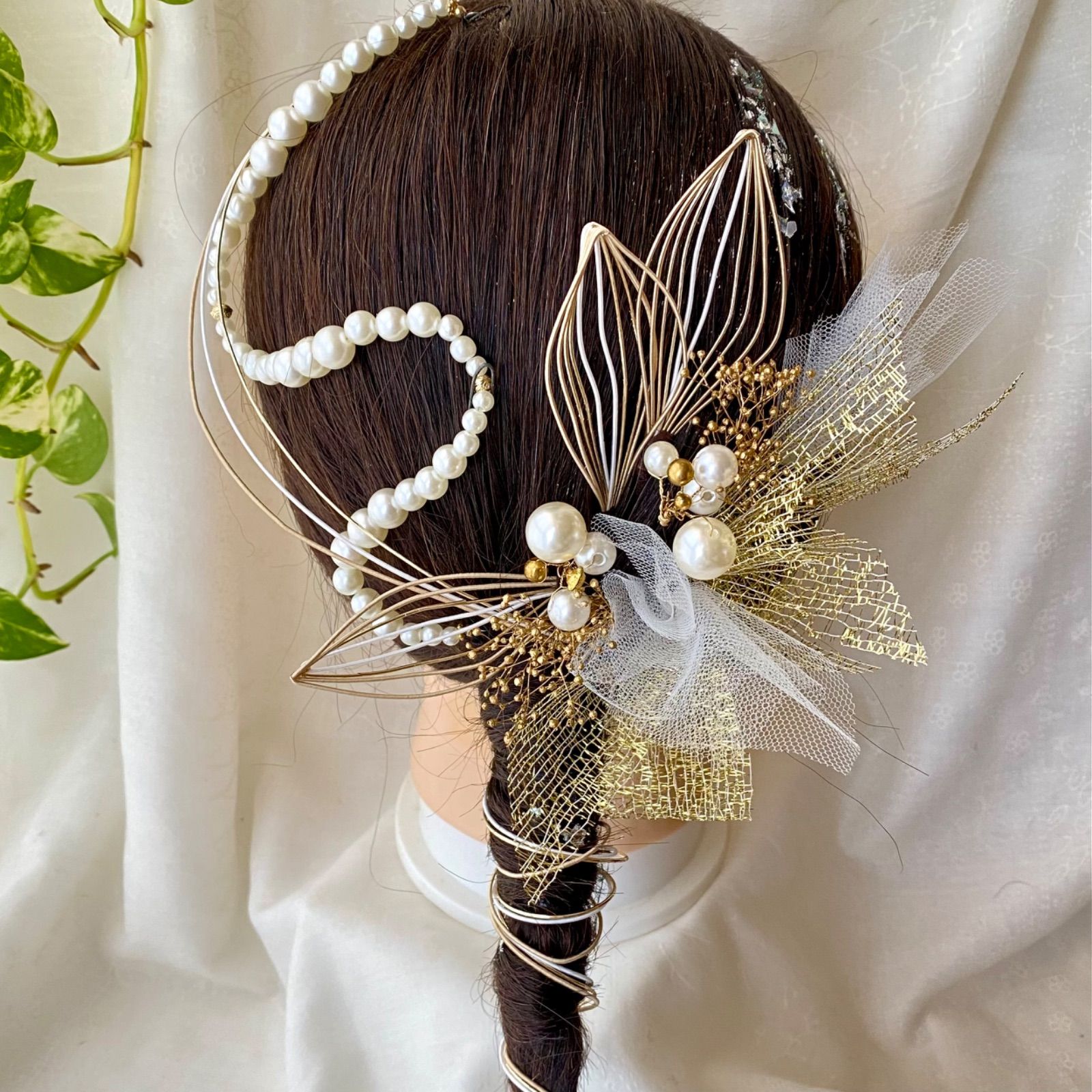パールの髪飾り　ベージュ　ゴールド　パール　金箔付　水引付　結婚式　卒業式　成人式　前撮り　ブライダル  ウェディング　着物　和装 人気・おすすめ｜使いやすい・旅行におすすめ 品質保証 全国発送 在庫限り