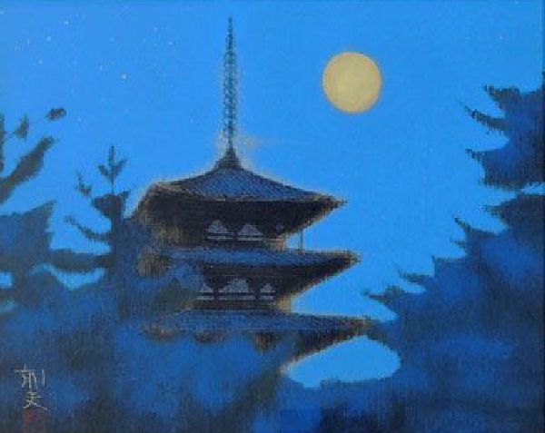 平山郁夫 「法隆寺の塔」 シルクスクリーン 岩絵の具仕上げ 大塚