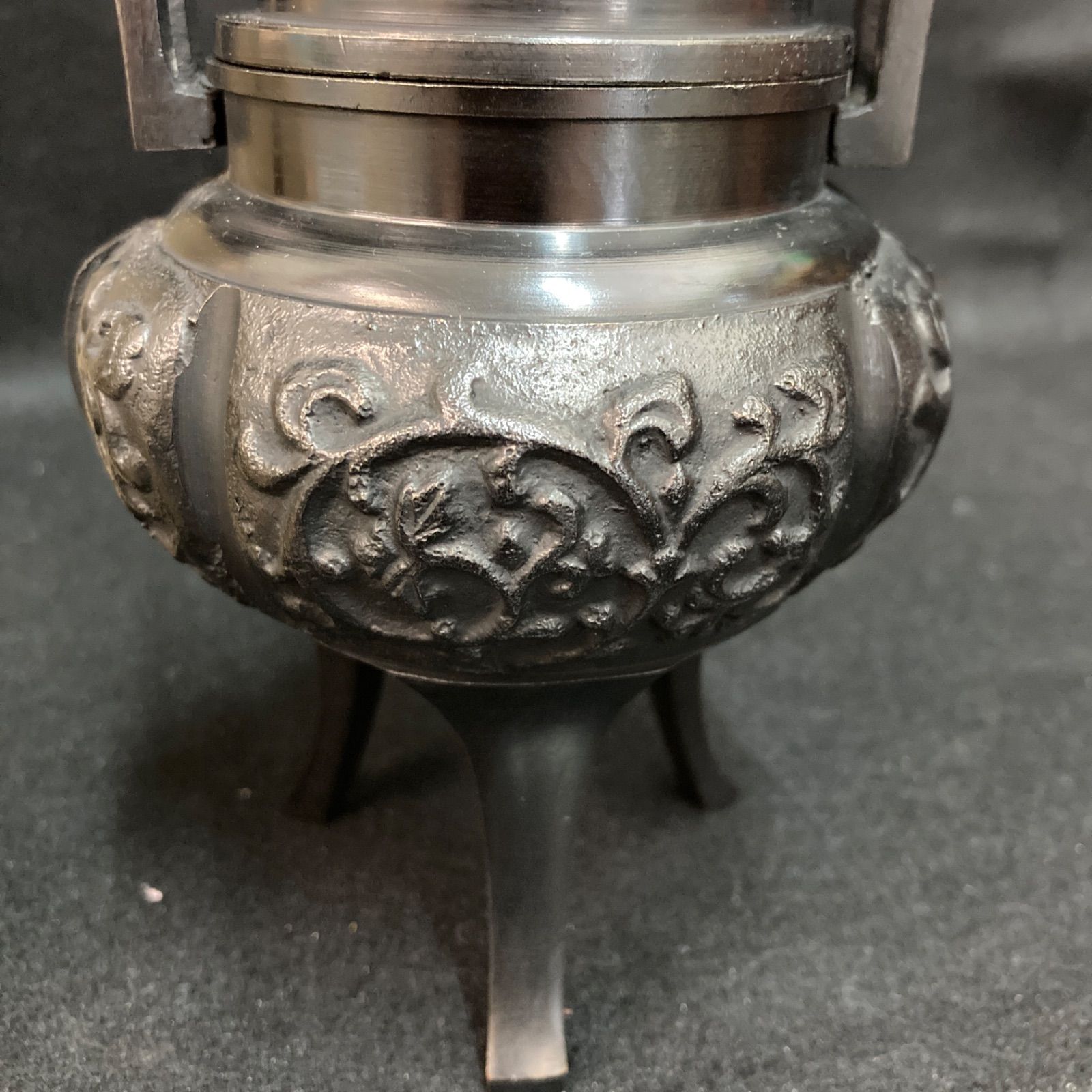 骨董 工芸品 香炉 唐獅子 唐銅 三足獅子頭香炉 獅子摘み香炉 中国美術 乾隆年製 鋳銅 銅器