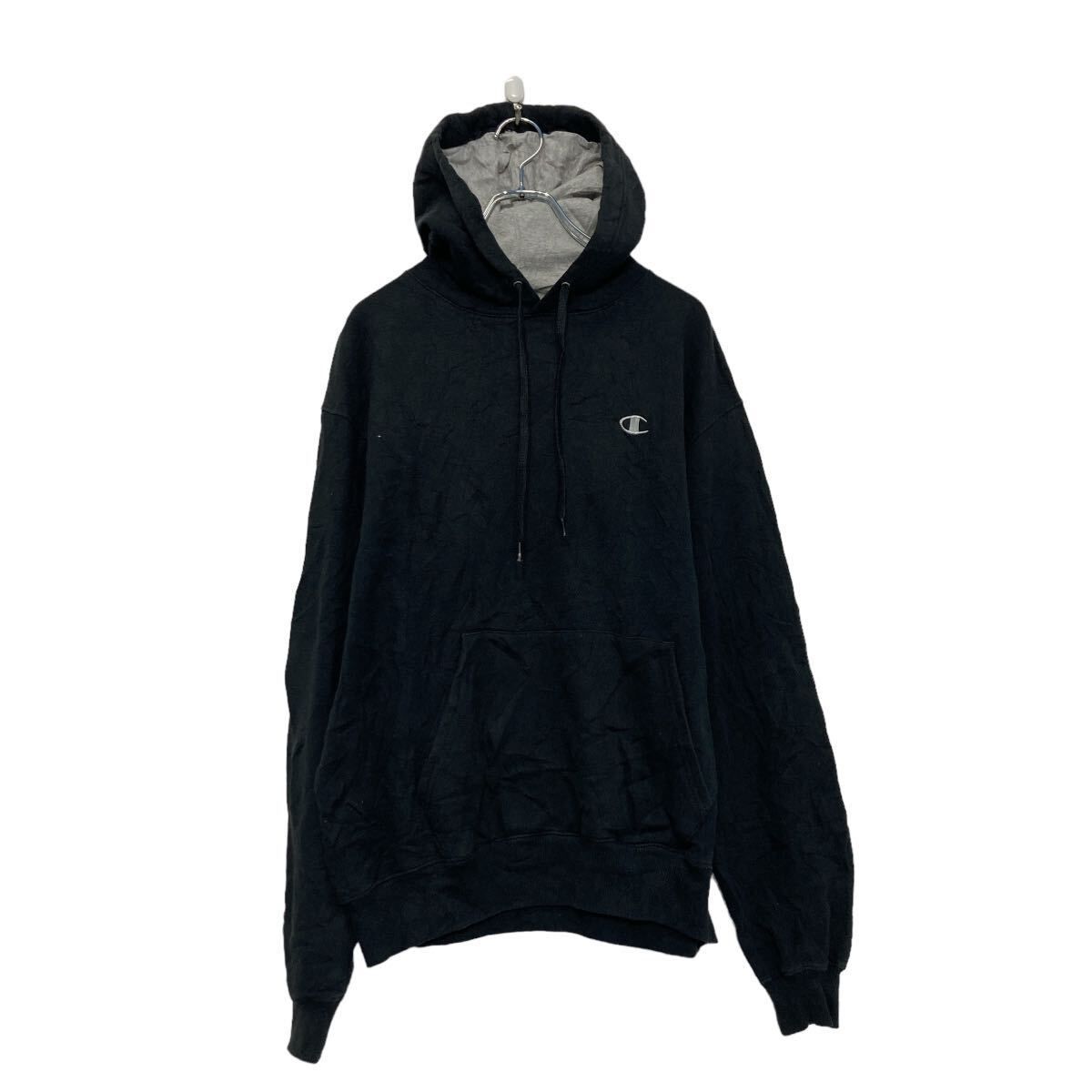 champion ロゴ スウェット パーカー M ブラック プルオーバー 裏起毛 