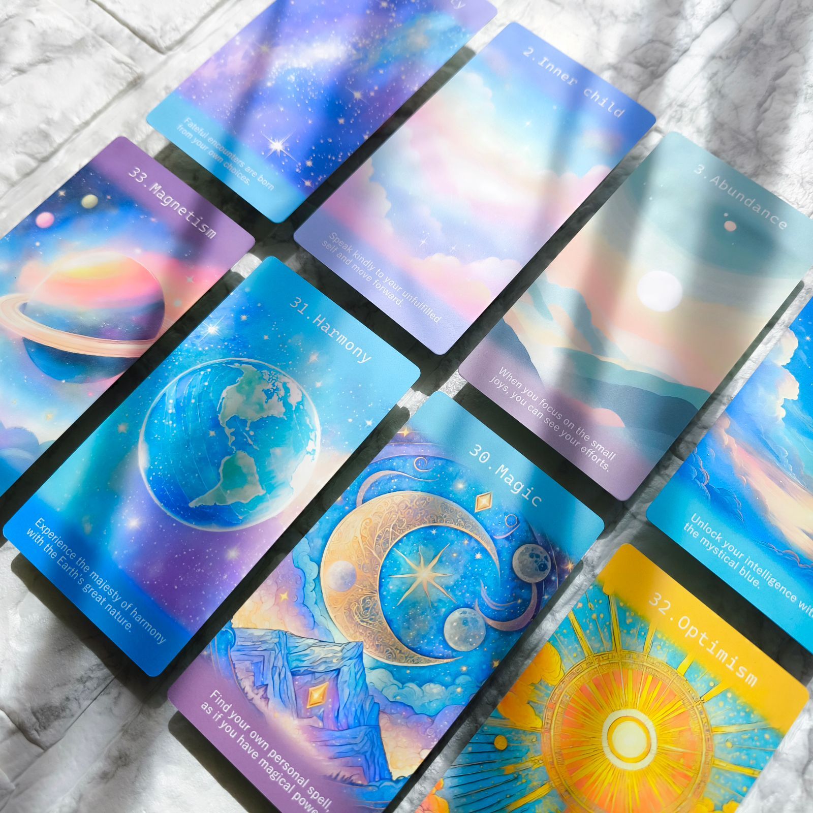 春の新作＊ネオンパステルと光あふれる女神の世界＊心理士が作る44枚組オラクルカード「ReYOU design CARDS」｜あなたのお気に入りの場所でセルフカウンセリング｜前向きで思考整理できるメッセージで疲れた心にリラックスと元気をチャージ｜マット加工版