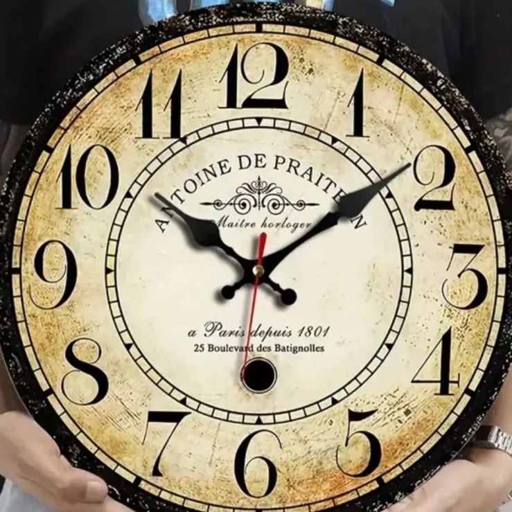 壁掛け 時計 ウォールクロック ブラウン ヴィンテージ アンティーク 掛け時計 時計 ラウンド 34cm 装飾壁時計 ヴィンテージ 大きな