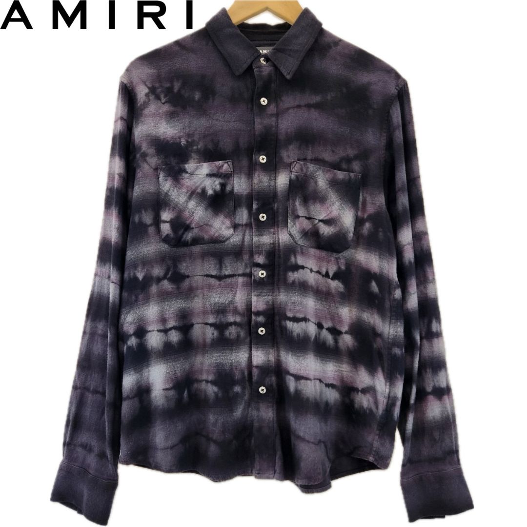 【AMIRI】【Tie Dye Shirt タイダイシャツ オンブレチェック ブラック パープル グラデーション 国内正規品】