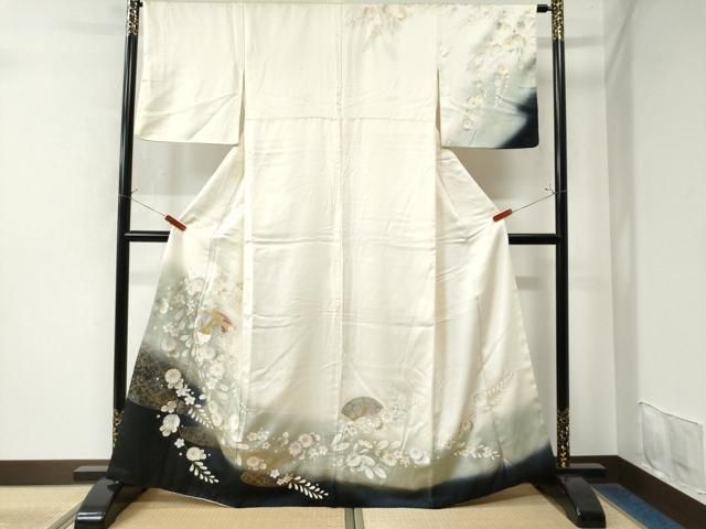 平和屋着物▽訪問着　単衣　駒刺繍　宝尽くし　暈し染め　正絹　逸品　AABG7652ck 平和屋着物○訪問着 辻が花 暈し染め 金彩 正絹 逸品 CAAW7652yc