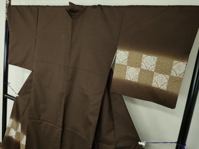 平和屋着物○中国三大刺繍 相良刺繍 訪問着 紬地 横段花文 銀糸 正絹