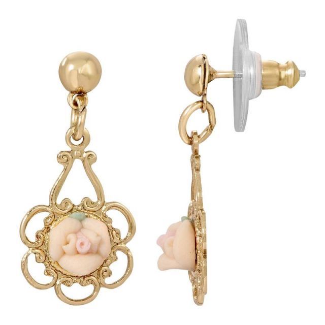 送料無料 1928 メンズ ピアス イヤリング アクセサリー 1928 G Tone Porcelain Rose Drop Earrings Peach