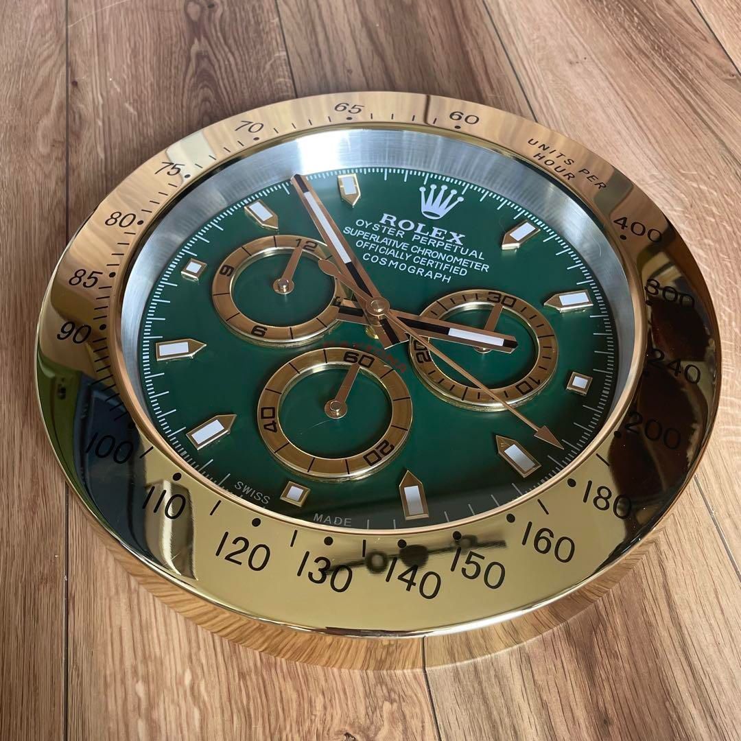 リプロダクト品　ROLEX希少品　ロレックス　ゴールドグリーンデイトナ掛け時計 ROLEX ロレックス ゴールドグリーンデイトナ 掛け時計-MM輸入1